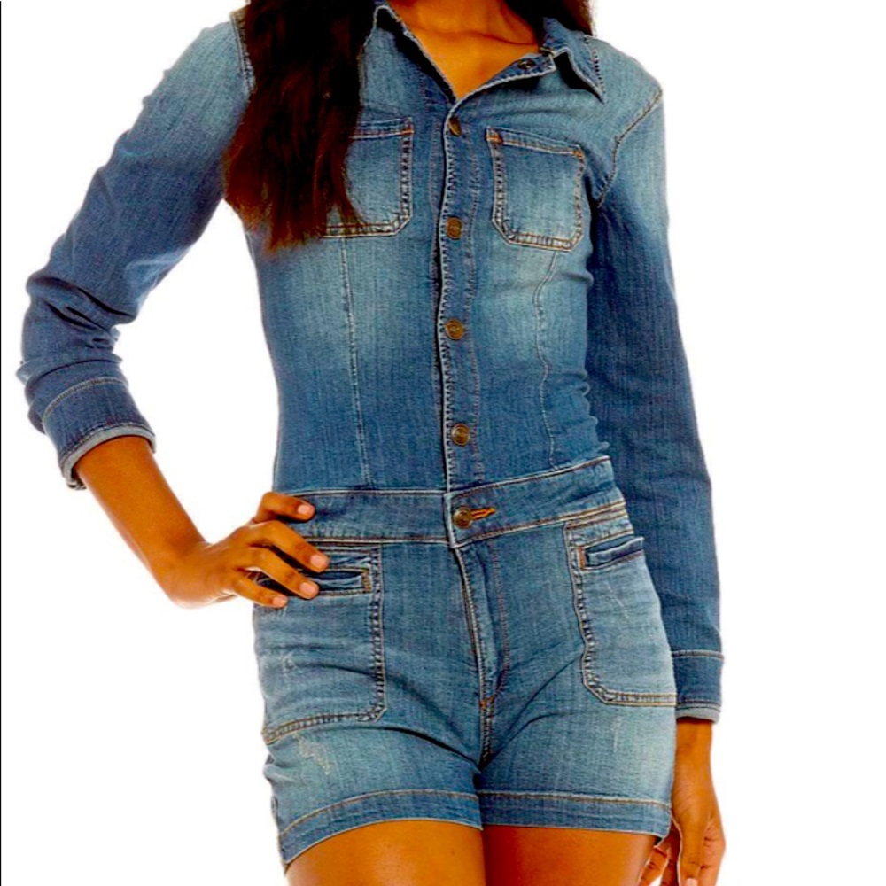 True Religion Long Sleeve Denim Romper